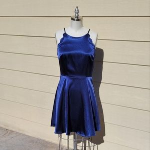 NEW I.N. San Francisco navy halter scallop mini A-line dress